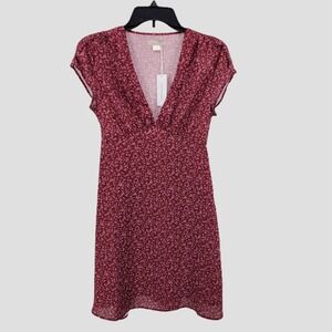Outerknown Red Floral Print V Neck Short Sleeve Mini Dress Lightweight XS TP